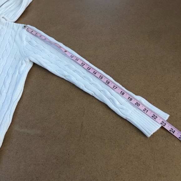 St. John's Bay Full Zip Hooded White Cable Knit Women's Cardigan - Picture 9 of 11